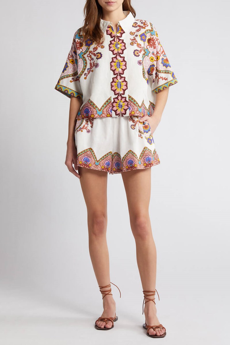 Ethnic Floral Print Shirt And Shorts Suit
