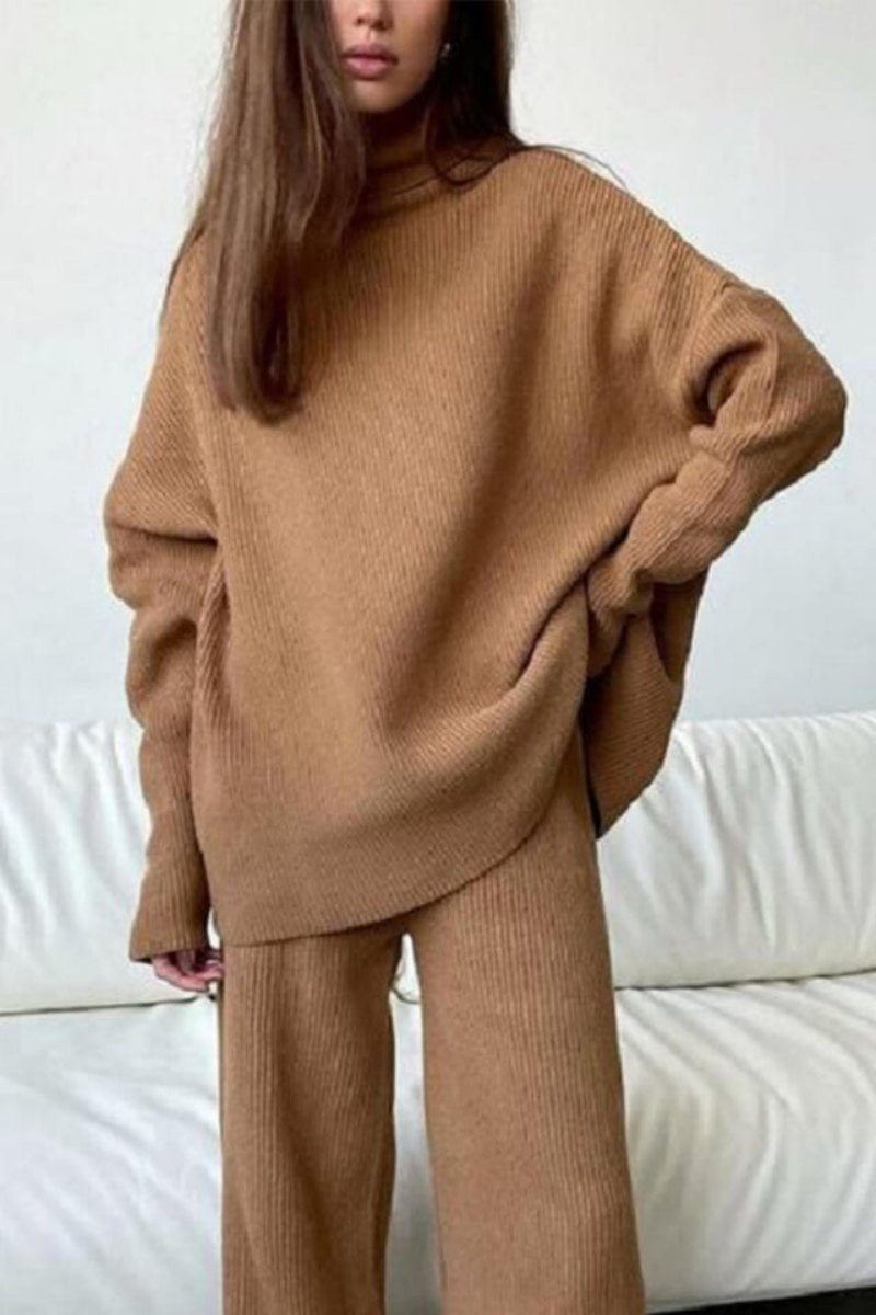 Loose turtleneck knitted casual two-piece set