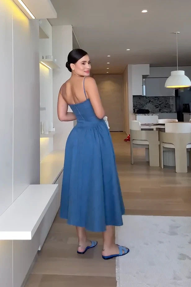 Denim Bustier Midi Dress
