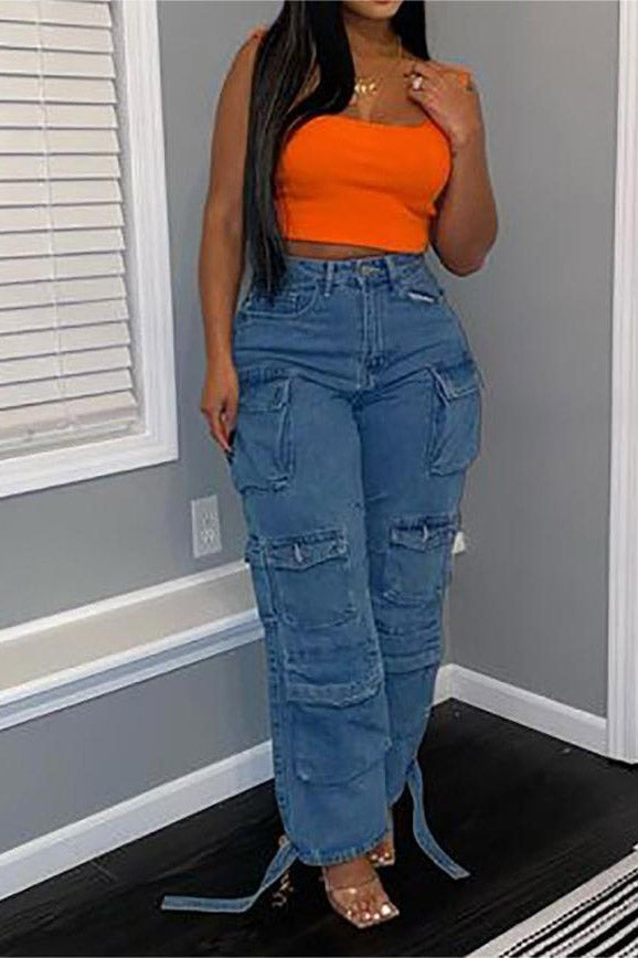 Trendy Multi-Pocket Denim