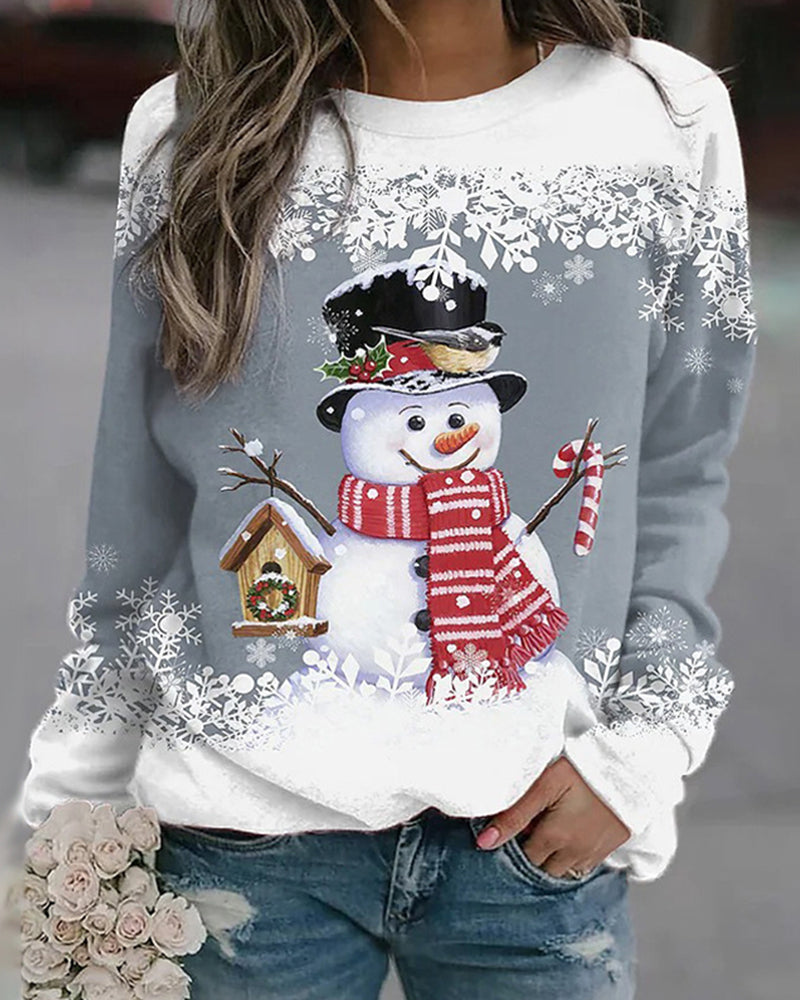 Meerkleurig kerstsweatshirt met sneeuwpoppen