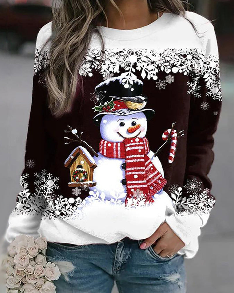 Meerkleurig kerstsweatshirt met sneeuwpoppen