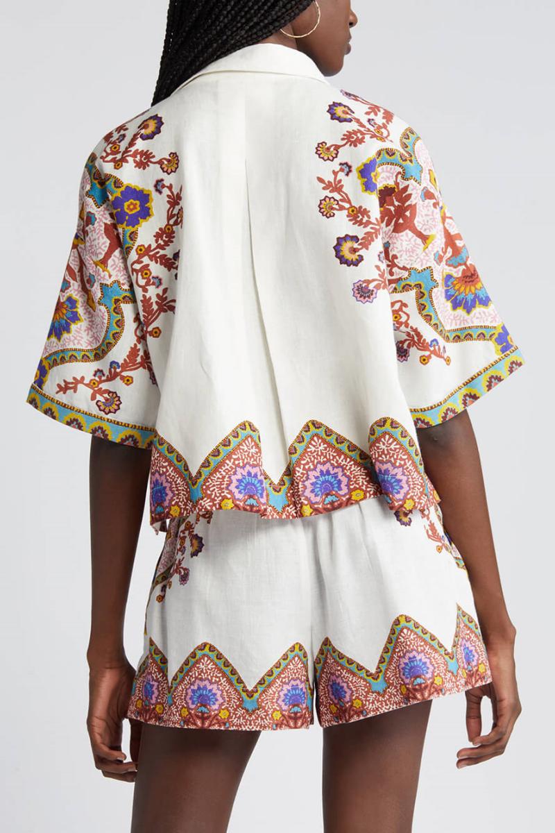 Ethnic Floral Print Shirt And Shorts Suit