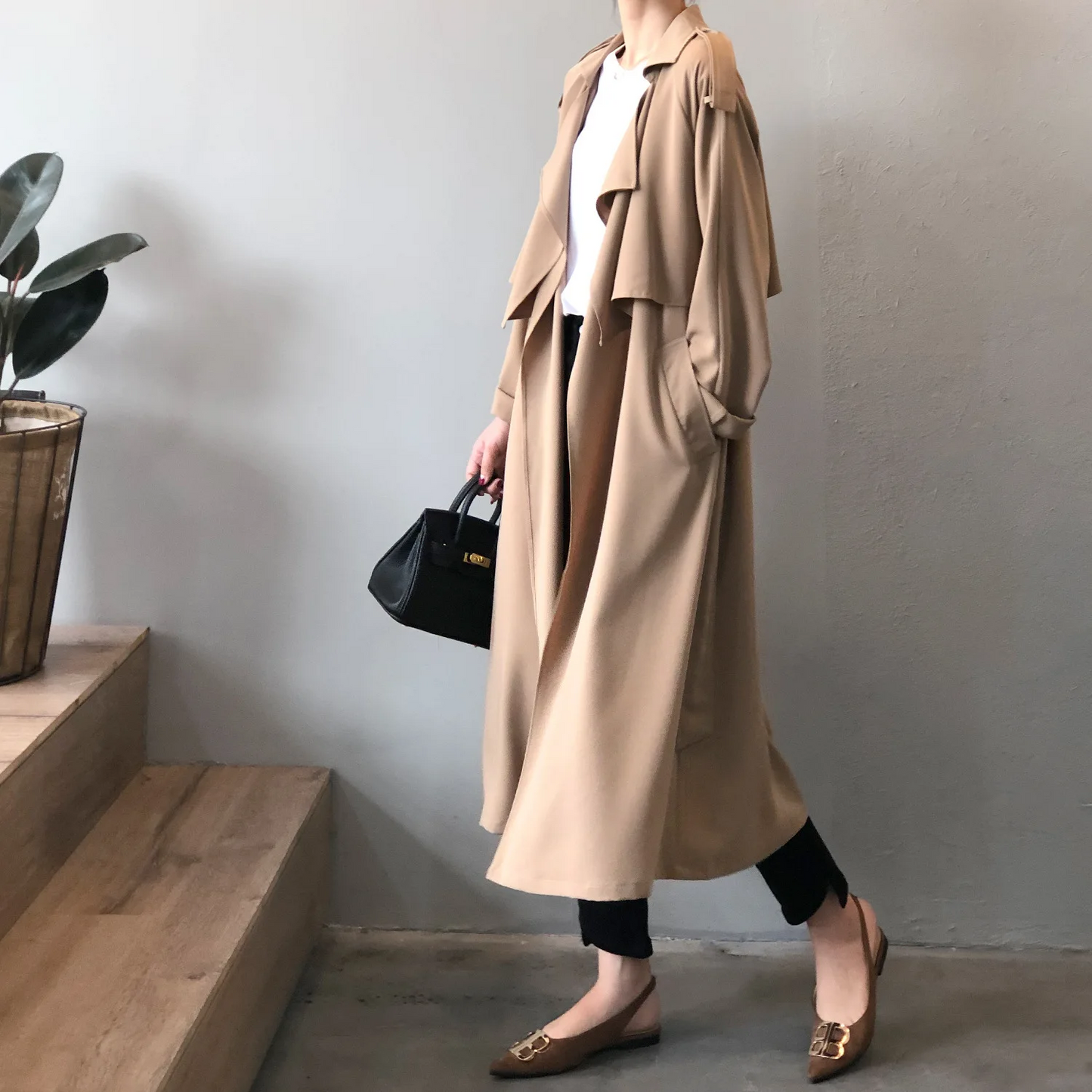 Stijlin - Lichte Trenchcoat Dames, Open Voorkant, Lange Casual Damesjas