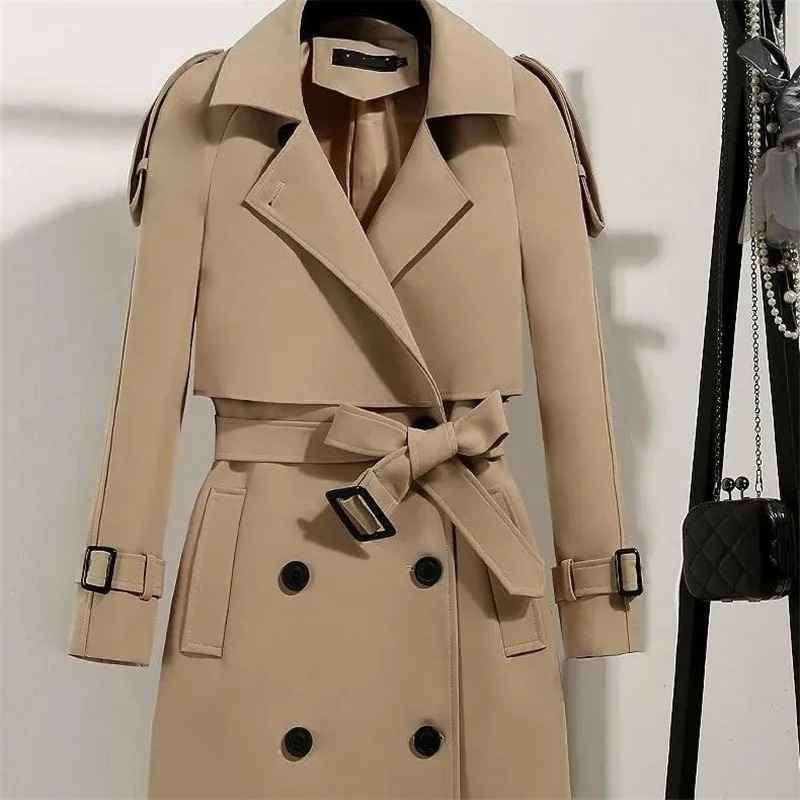 Coatlus - Dubbelrijige Trenchcoat voor Vrouwen - Veelzijdige Trenchcoat met Ceintuur Dames