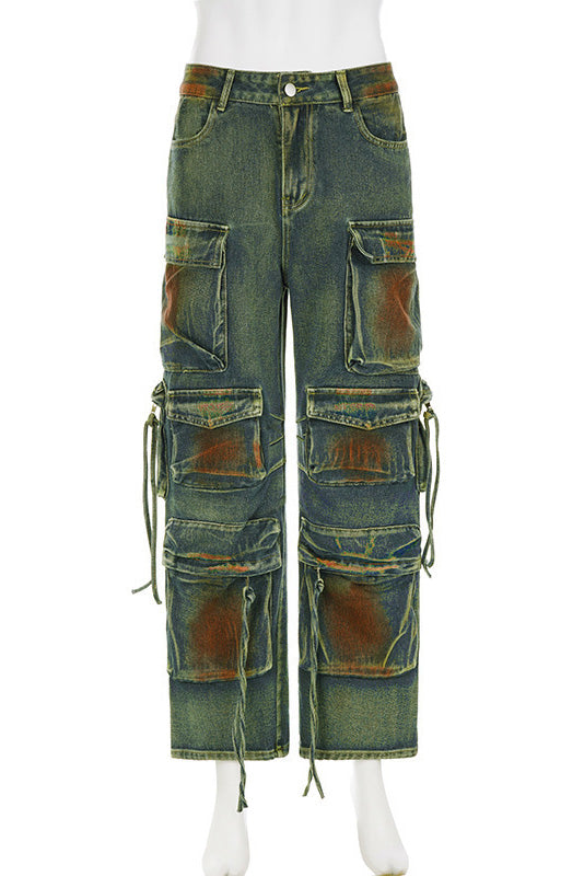 Trendy Contrast Denim Pants