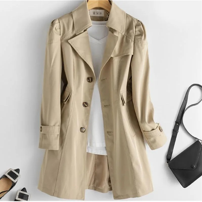 Elegant - Klassieke Trenchcoat Dames met Knoopsluiting en Ceintuur, Lange Mouw