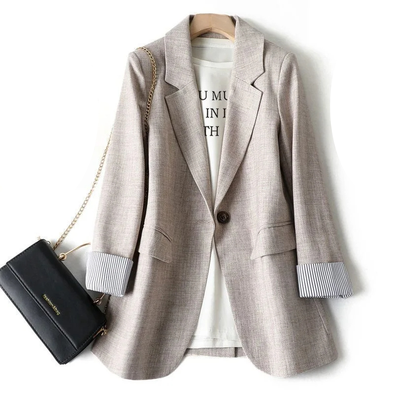 Charmet - Lange Dames Blazer met Gestreepte Manchetten en Enkele Knopsluiting