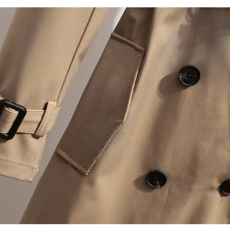 Luxejas - Lange Dubbelrijige Trenchcoat voor Vrouwen - Trenchcoat met Ceintuur Dames