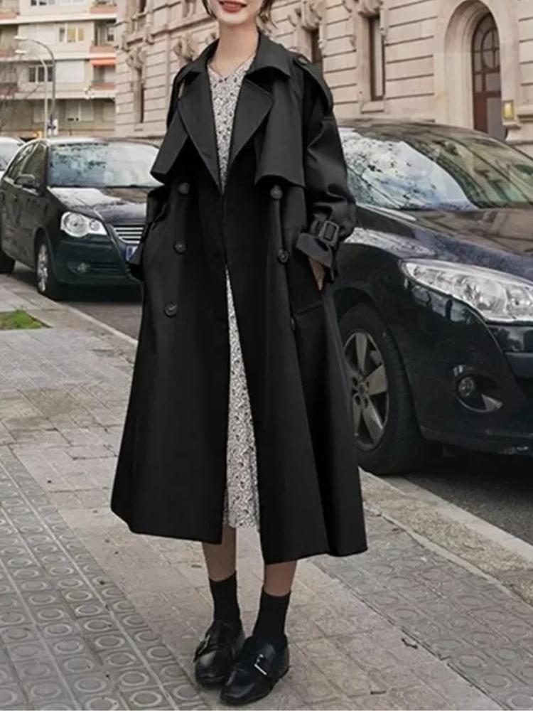 Stylish - Stijlvolle Lange Trenchcoat Dames met Verstelbare Riem en Pofmouwen