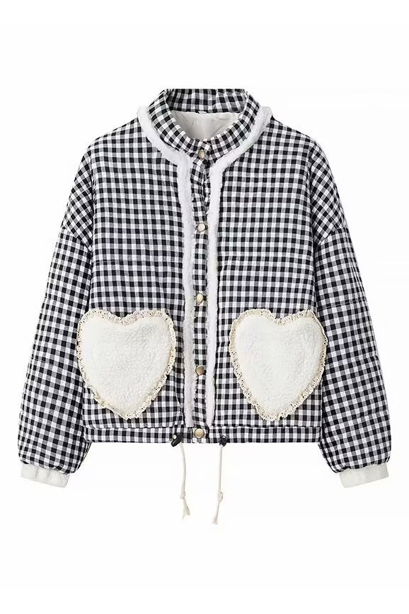 Plaid Pink Heart Pocket Jacket
