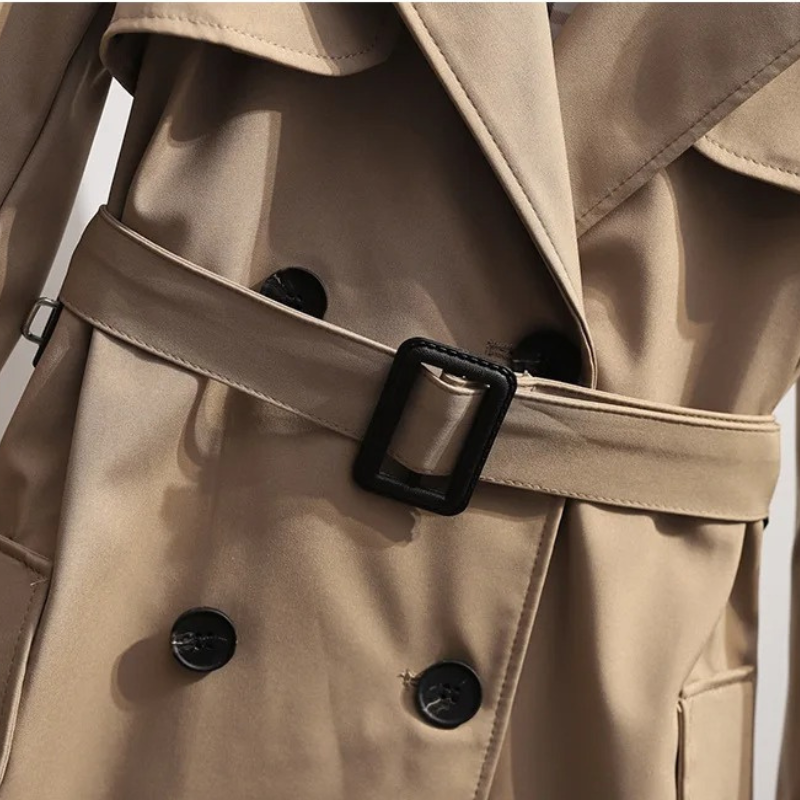 Luxejas - Lange Dubbelrijige Trenchcoat voor Vrouwen - Trenchcoat met Ceintuur Dames