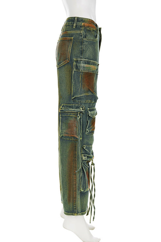 Trendy Contrast Denim Pants