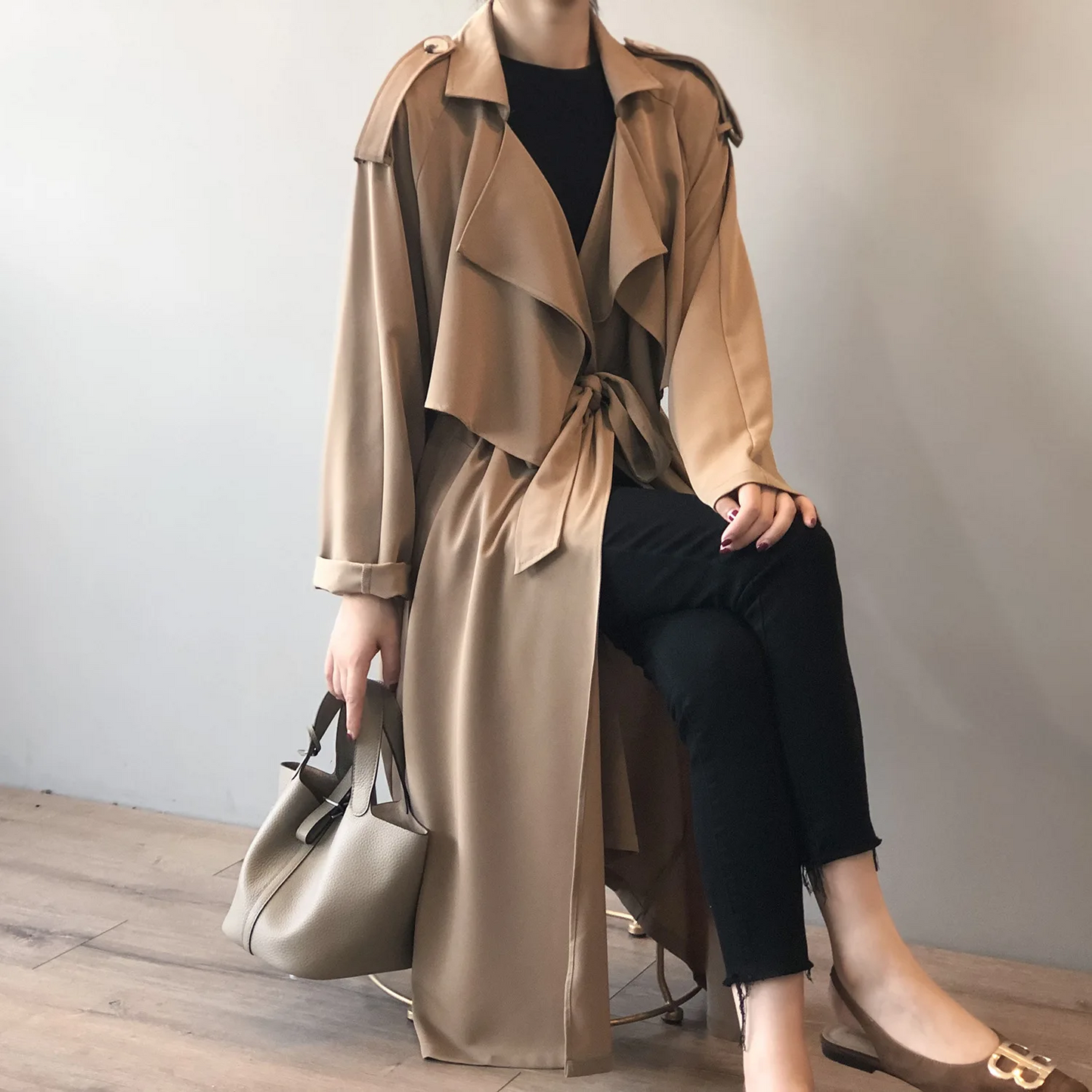 Stijlin - Lichte Trenchcoat Dames, Open Voorkant, Lange Casual Damesjas