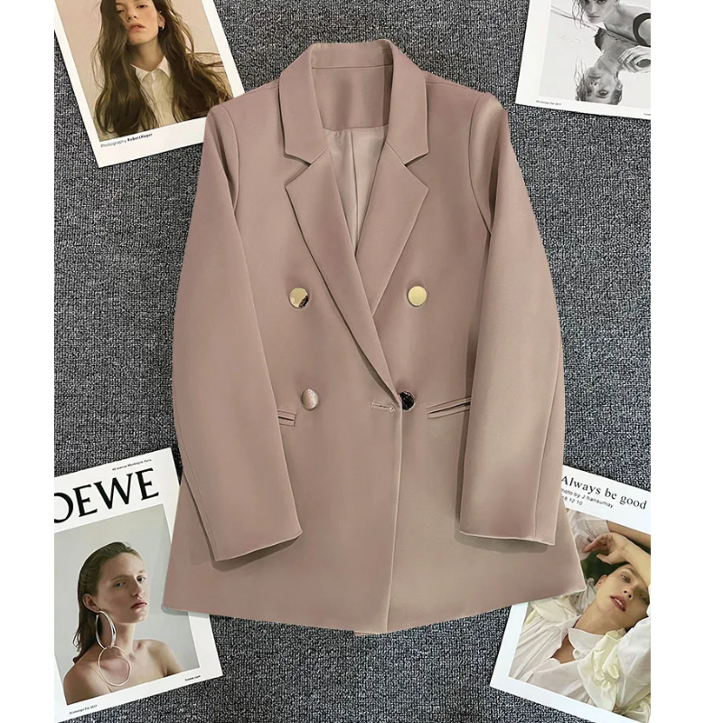 Femmeza - Lange Dames Blazer met Gouden Knopen en Getailleerde Pasvorm