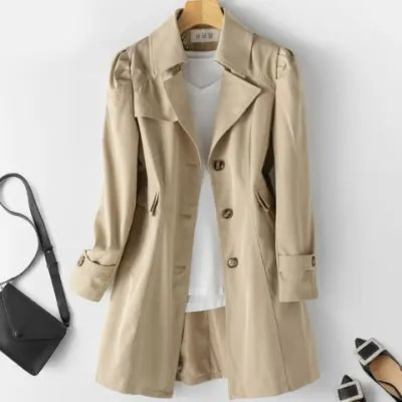 Elegant - Klassieke Trenchcoat Dames met Knoopsluiting en Ceintuur, Lange Mouw