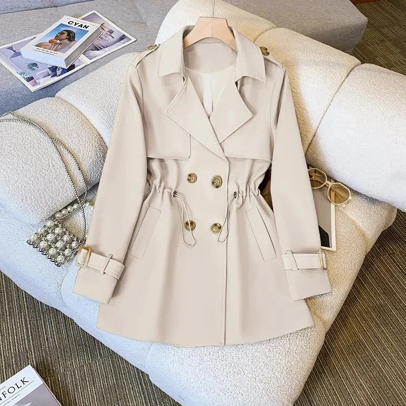 Glanzes - Korte Trenchcoat Dames met Taillekoord en Manchetten met Riem