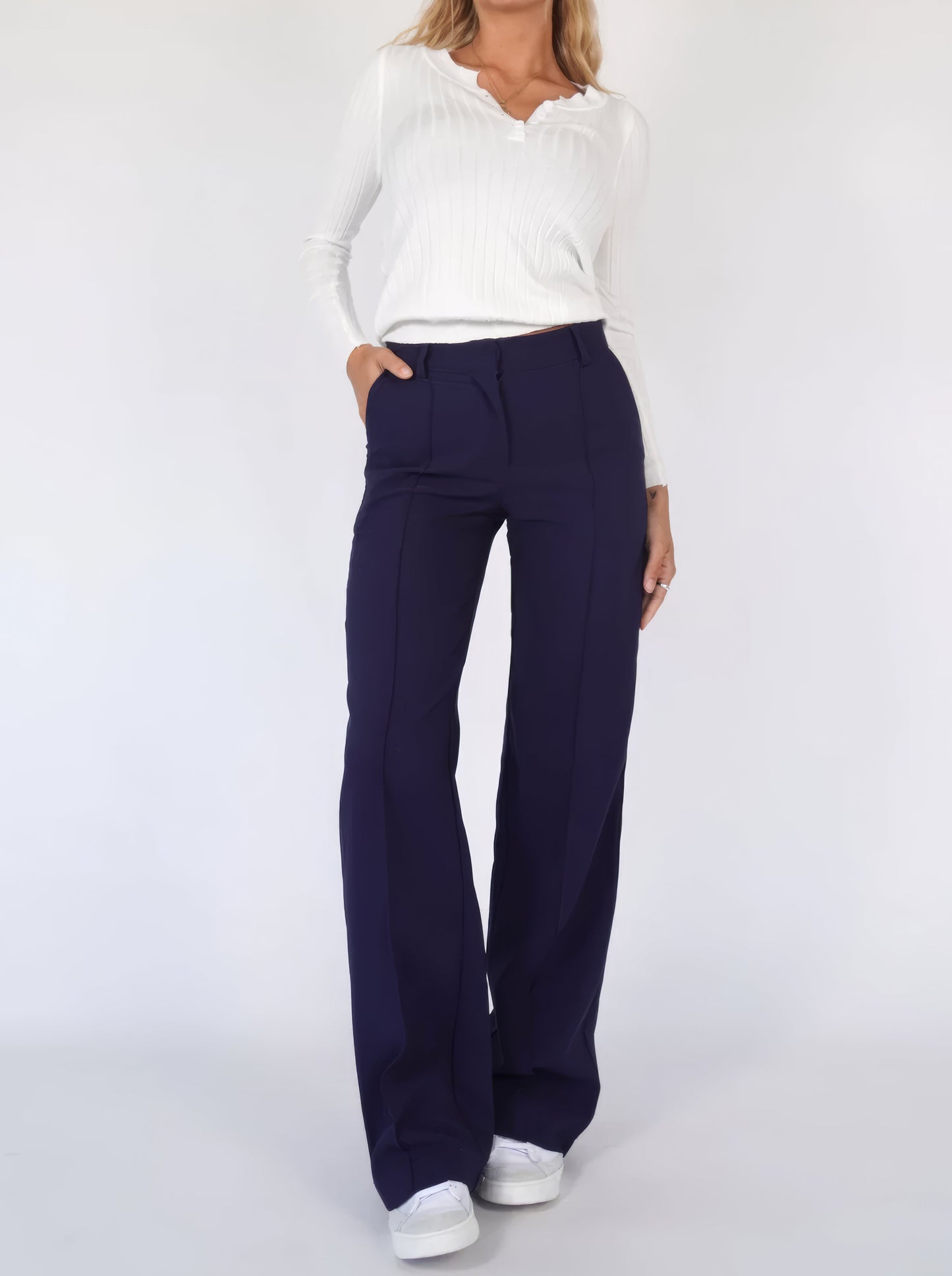 Comfortabele Dames Broek Met Hoge Taille En Wijde Pijpen