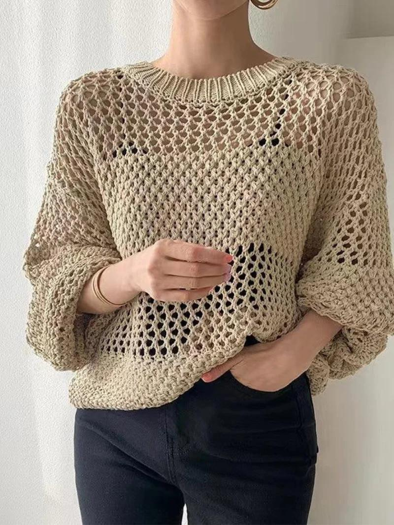 Knittie - Dames Losse Mesh Gebreide Trui – Casual Doorzichtig Ontwerp