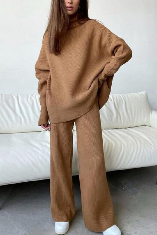 Loose turtleneck knitted casual two-piece set