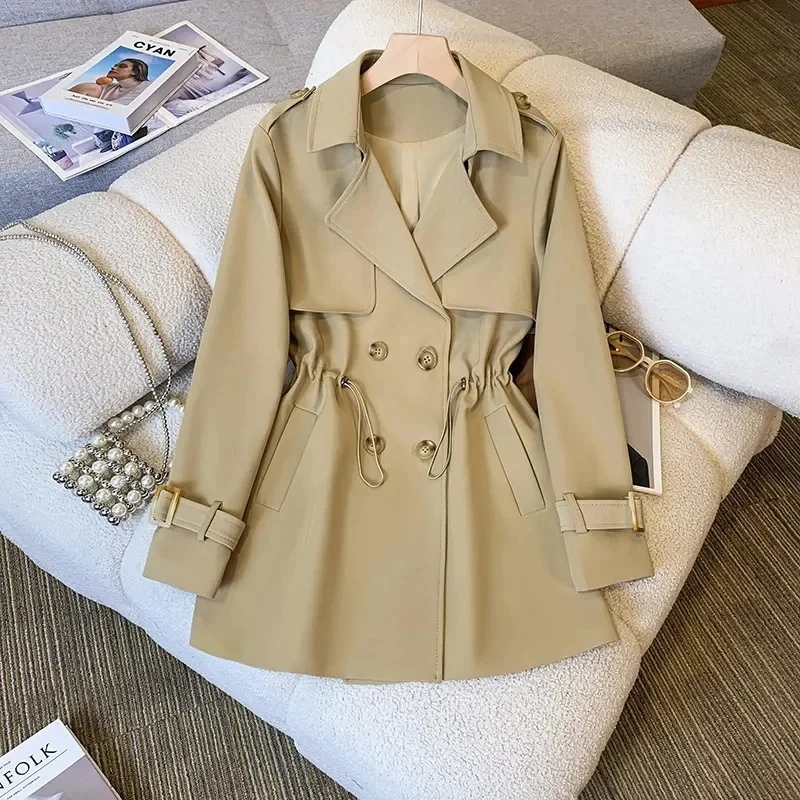 Glanzes - Korte Trenchcoat Dames met Taillekoord en Manchetten met Riem