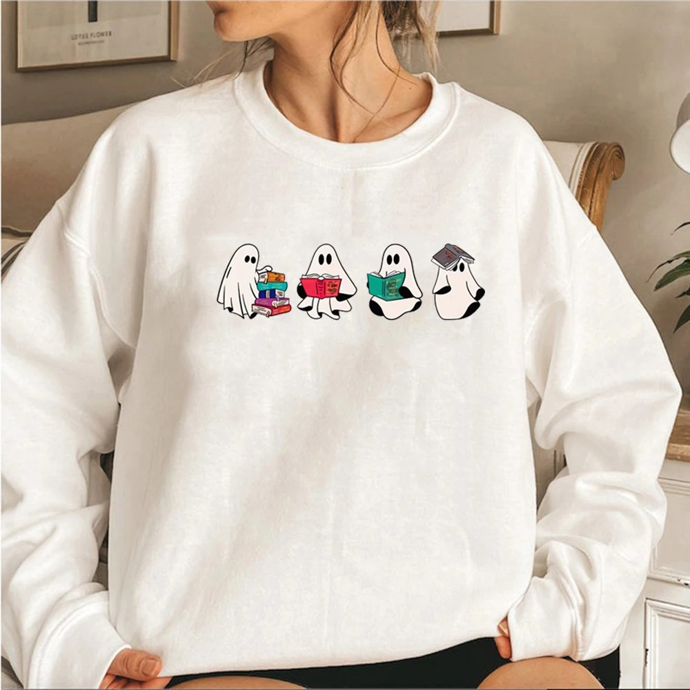 Prachty - Comfortabele Sweatshirt met Schattige Geest Lezen Print – Dames Trui