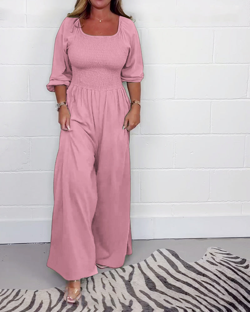 Effen Kleuren Jumpsuit Met Wijde Pijpen