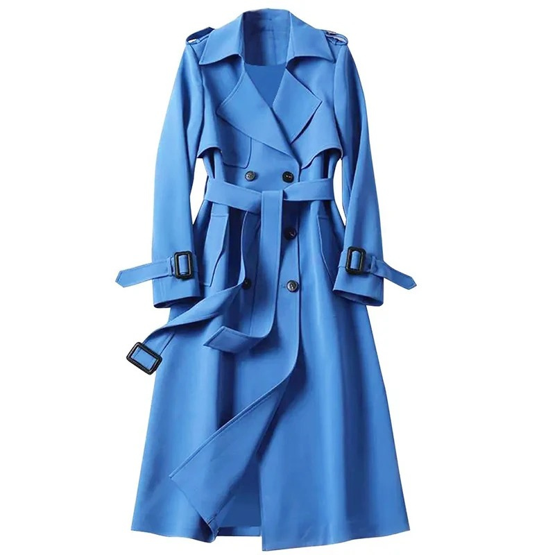 Stylina -  Lange Dubbelrijige Trenchcoat voor Vrouwen - Elegante Trenchcoat met Ceintuur Dames