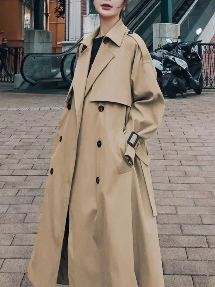 Stylish - Stijlvolle Lange Trenchcoat Dames met Verstelbare Riem en Pofmouwen