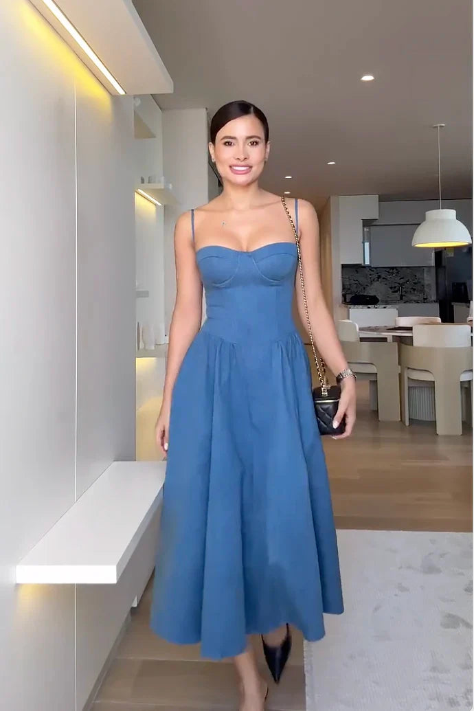 Denim Bustier Midi Dress