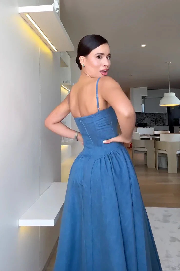 Denim Bustier Midi Dress