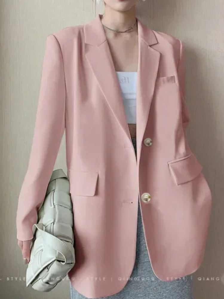 Stylish - Getailleerde Lange Dames Blazer met Enkele Knopsluiting en Reverskraag