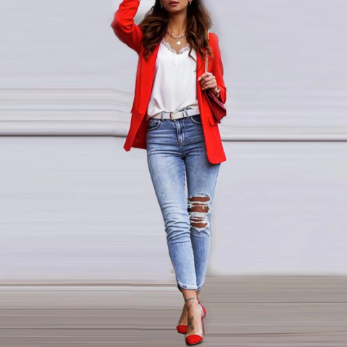 FemaFit - Stijlvolle Dames Blazer Met Enkelknoopsluiting - Ideaal Voor Werk