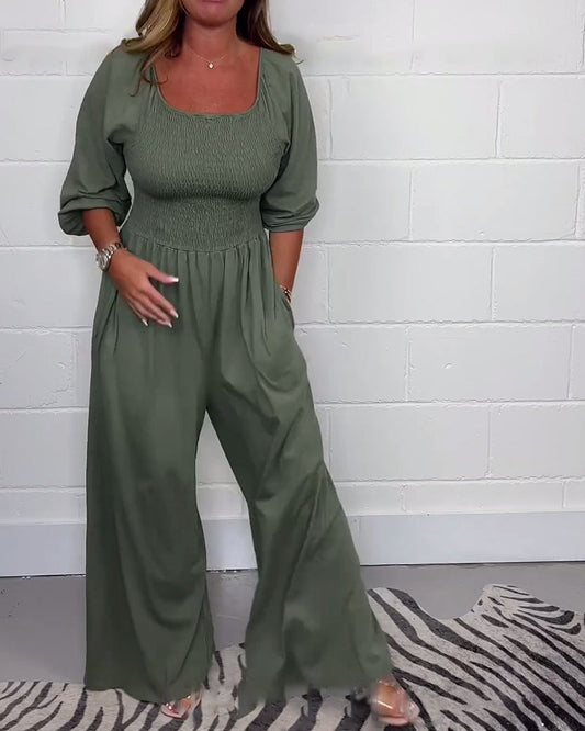 Effen Kleuren Jumpsuit Met Wijde Pijpen