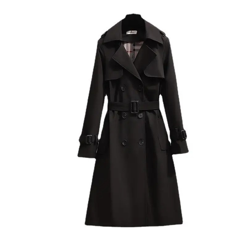 Luxejas - Lange Dubbelrijige Trenchcoat voor Vrouwen - Trenchcoat met Ceintuur Dames