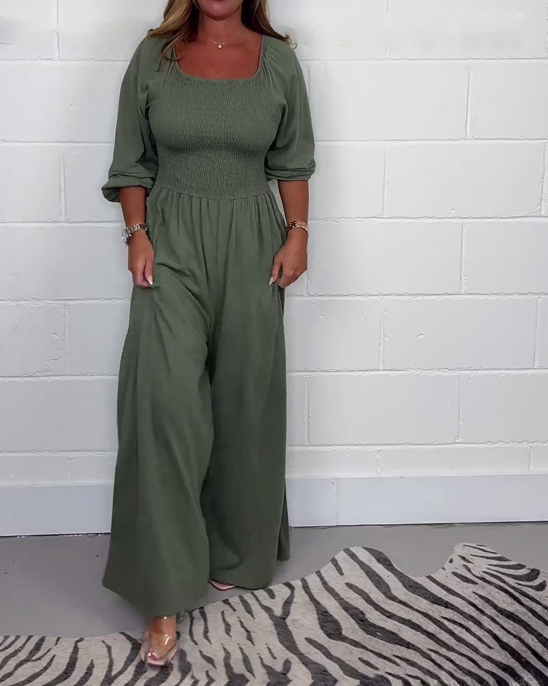 Effen Kleuren Jumpsuit Met Wijde Pijpen