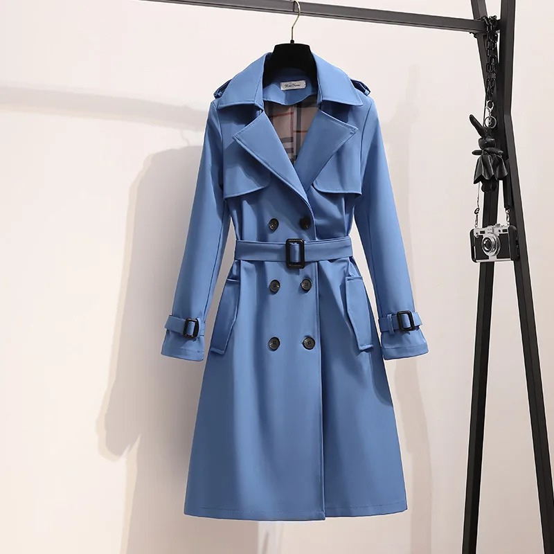 Luxejas - Lange Dubbelrijige Trenchcoat voor Vrouwen - Trenchcoat met Ceintuur Dames