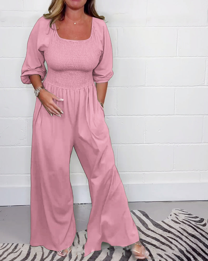 Effen Kleuren Jumpsuit Met Wijde Pijpen