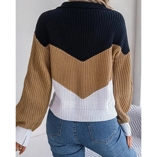 Warmzes - Losvallende Pullover Trui, Kleurblok Patroon - Dames Trui