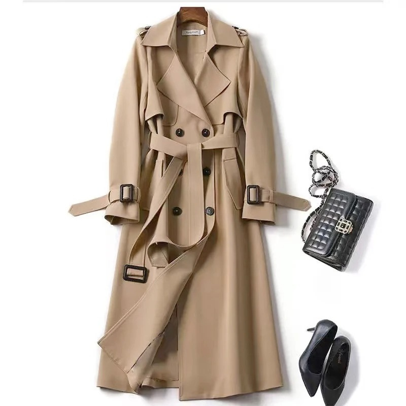 Stylina -  Lange Dubbelrijige Trenchcoat voor Vrouwen - Elegante Trenchcoat met Ceintuur Dames