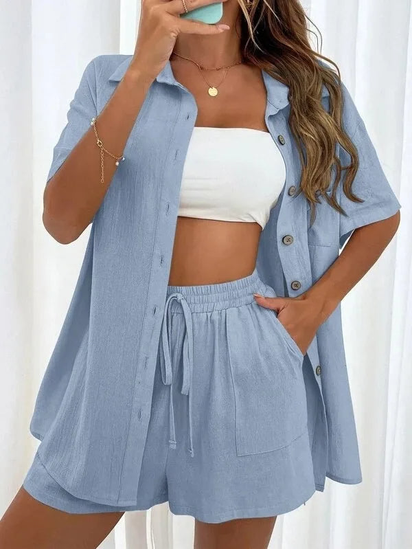 2-Delige Zomer Set Luchtige Blouse & Comfortabele Shorts