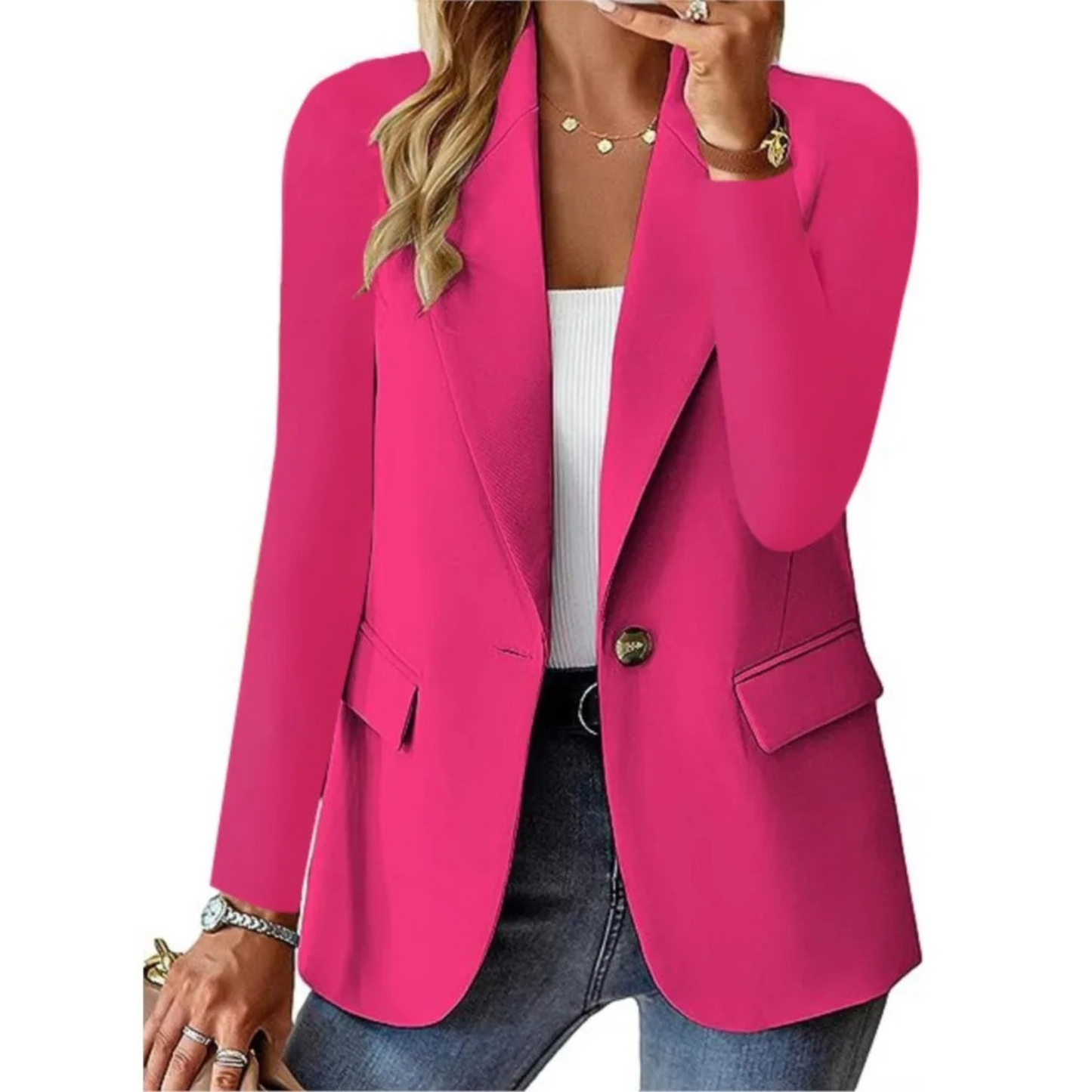 Casual blazer met lange mouwen, gespsluiting en slim-fit zak voor dames