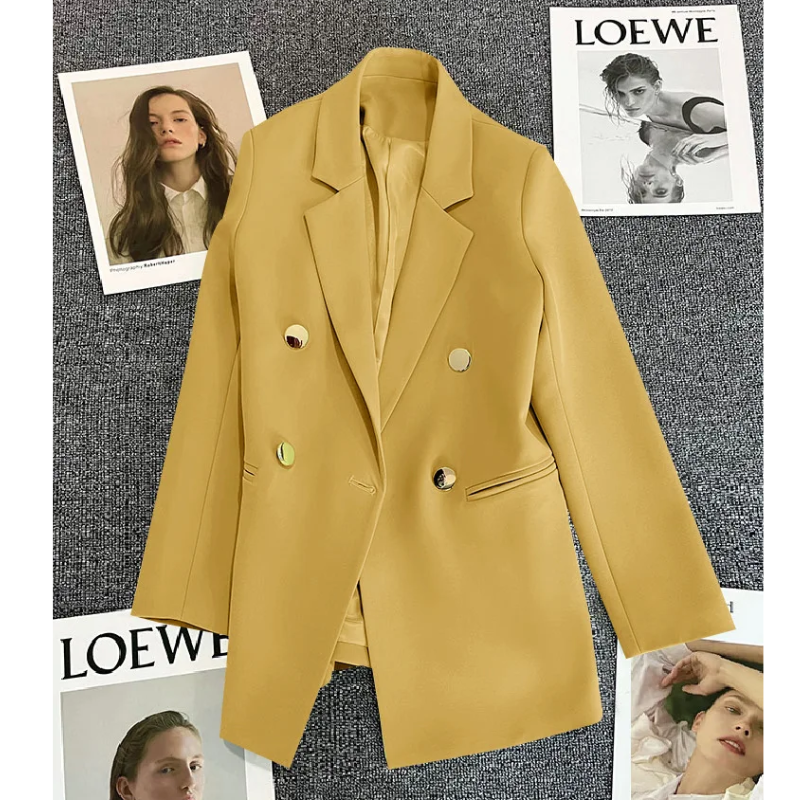 Femmeza - Lange Dames Blazer met Gouden Knopen en Getailleerde Pasvorm