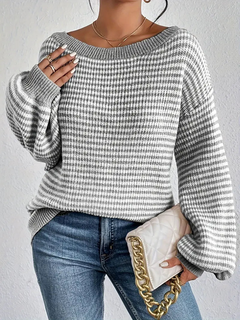 Charlie | Gestreepte gebreide off-shoulder trui