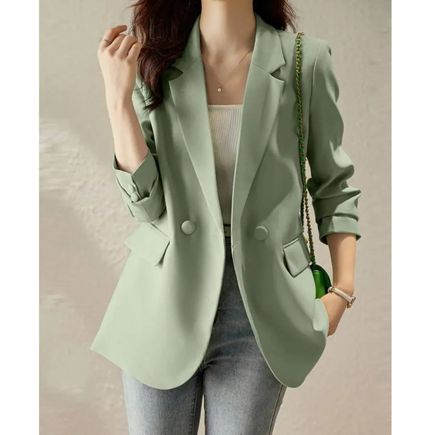 MODA Modieuze casual blazer met revers, solide werkoutfit