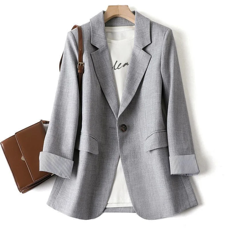 Charmet - Lange Dames Blazer met Gestreepte Manchetten en Enkele Knopsluiting