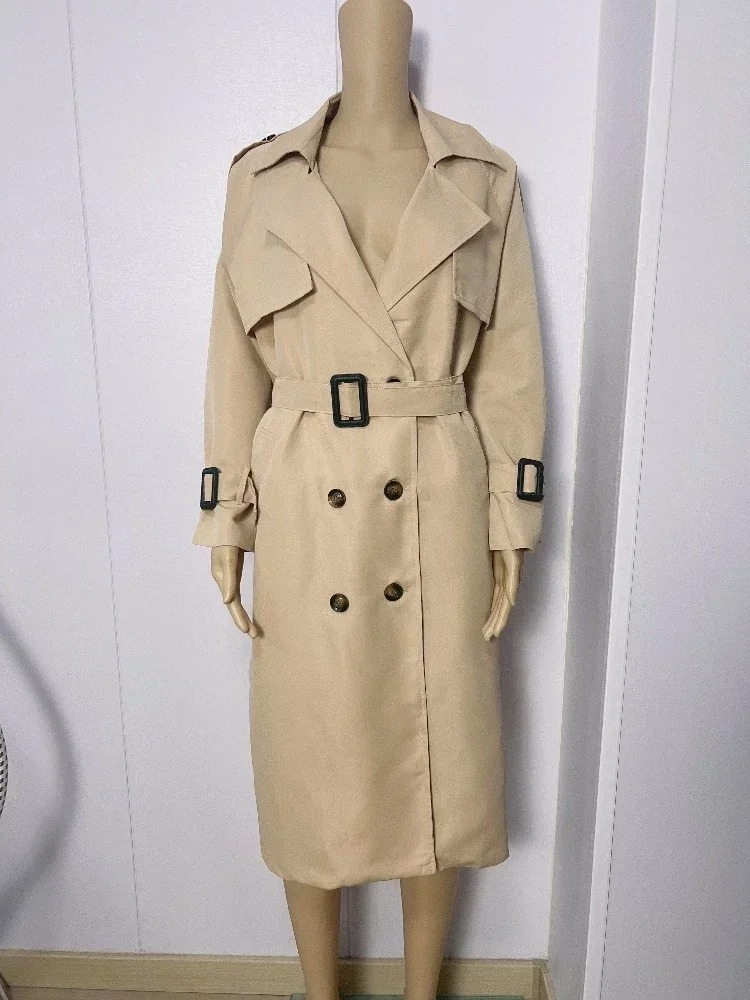 Stylish - Stijlvolle Lange Trenchcoat Dames met Verstelbare Riem en Pofmouwen