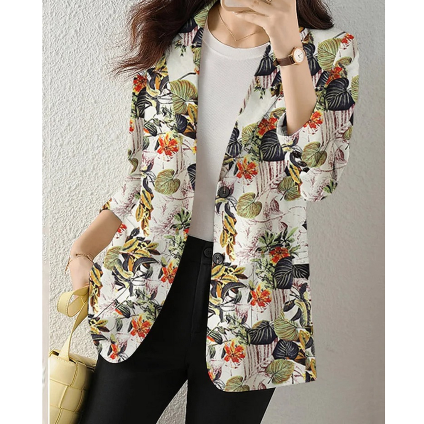 MODA Retro bedrukte dames blazer, casual lange mouw bloemen outerwear