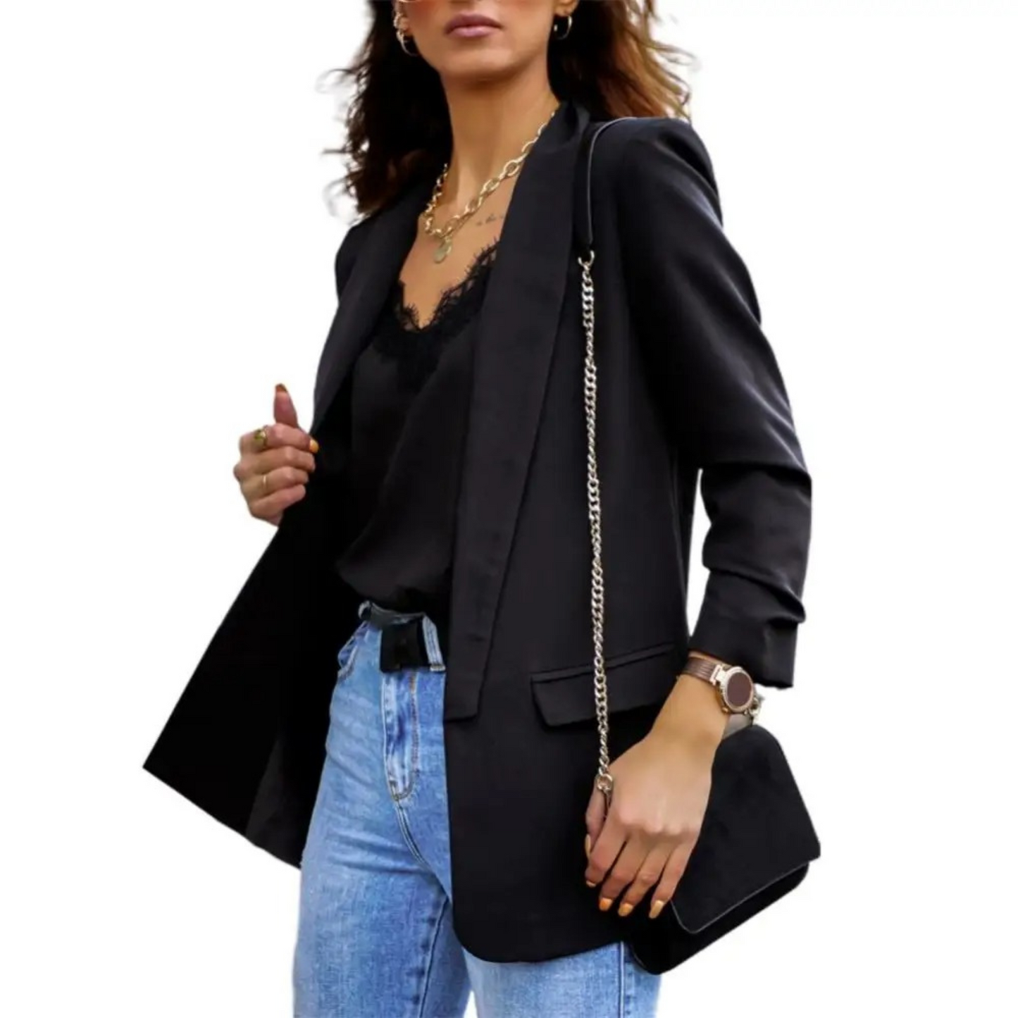 MODA Solide kleur jasje modieuze dames blazer revers lange mouw