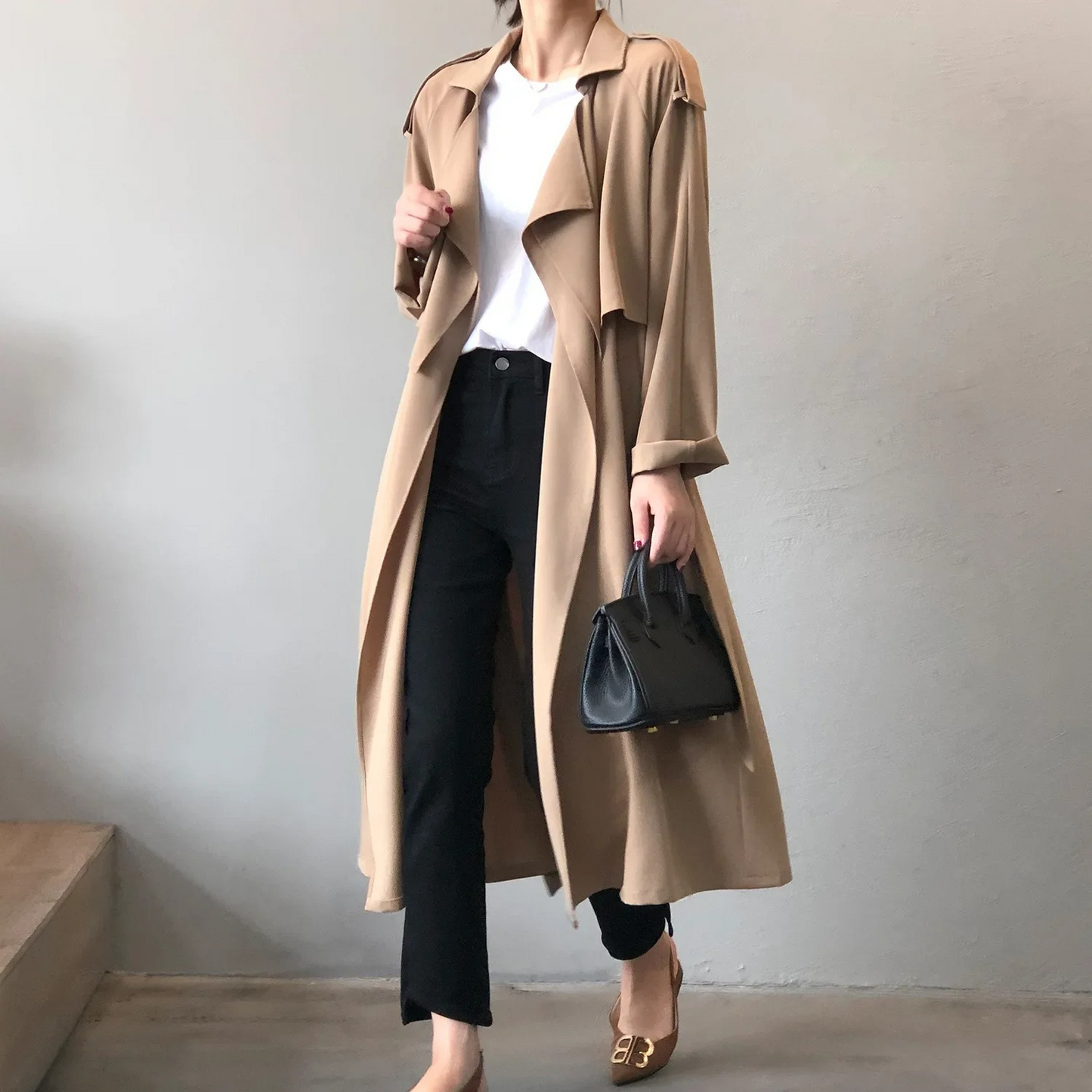 Stijlin - Lichte Trenchcoat Dames, Open Voorkant, Lange Casual Damesjas